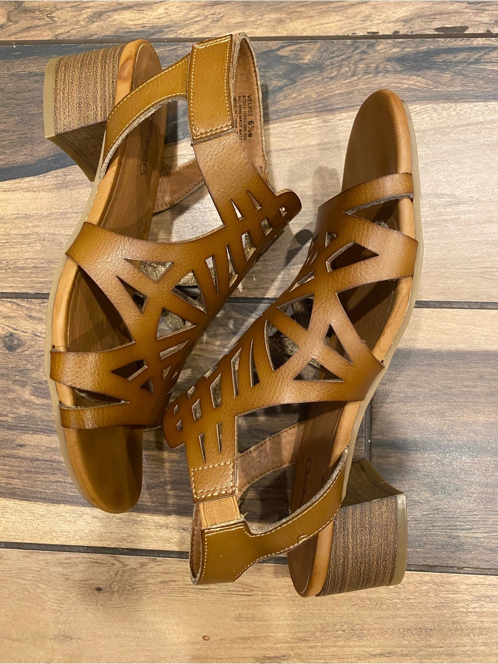 BareTraps Cognac Cutout Block Heel Sandals